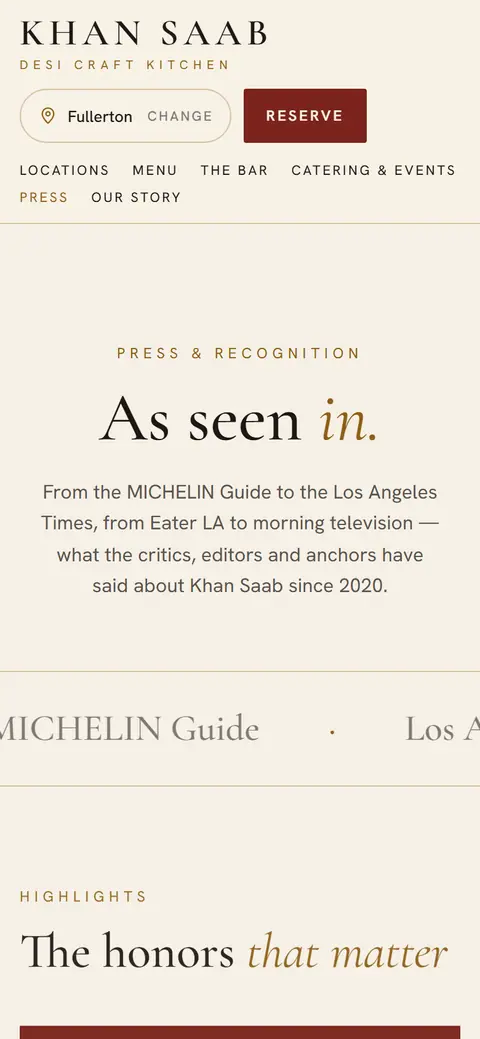 Khan Saab press page with articles, phone